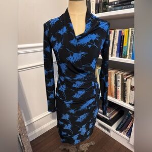 Elegant Black and Blue Floral Dress